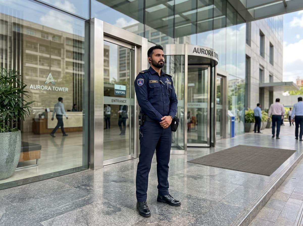 Security officer deployed at modern facility