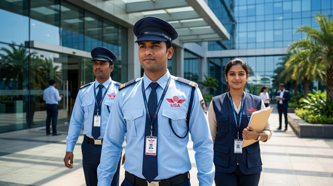 Unique Security Agency security guards and facility staff marching forward in Chennai