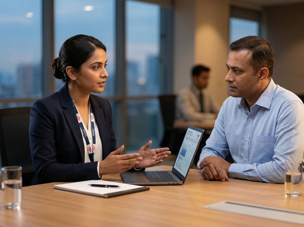 Unique Security Agency client relationship manager consulting with business client