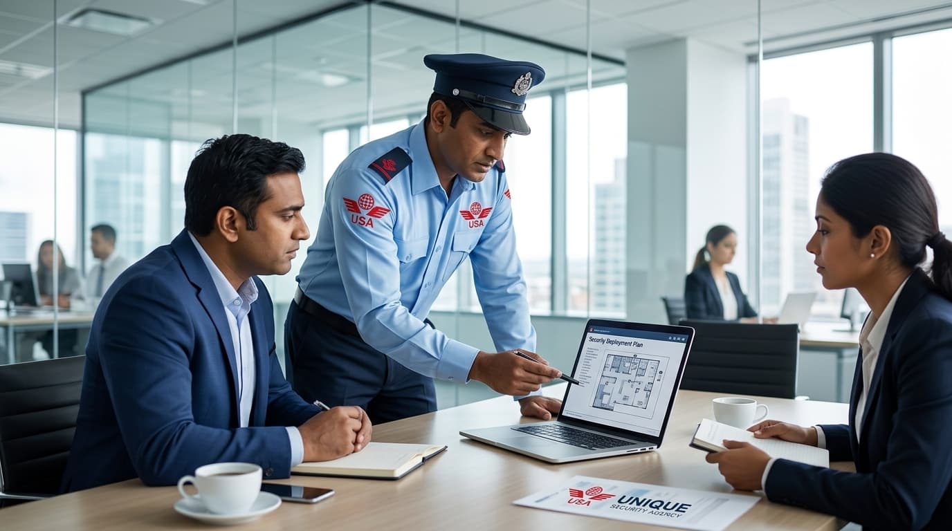 Unique Security Agency security supervisor and operations managers reviewing deployment plan