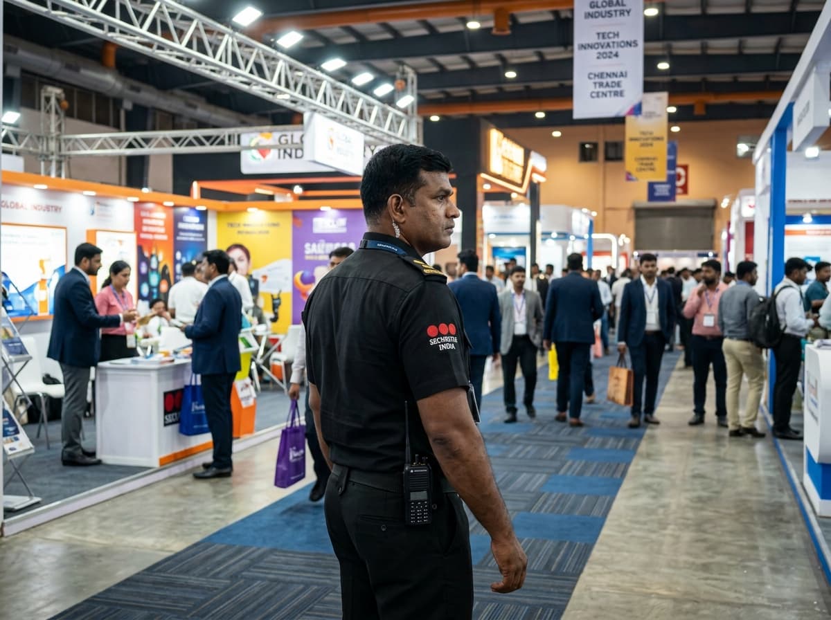 Trade show exhibition hall crowd and booth security in Chennai Trade Centre