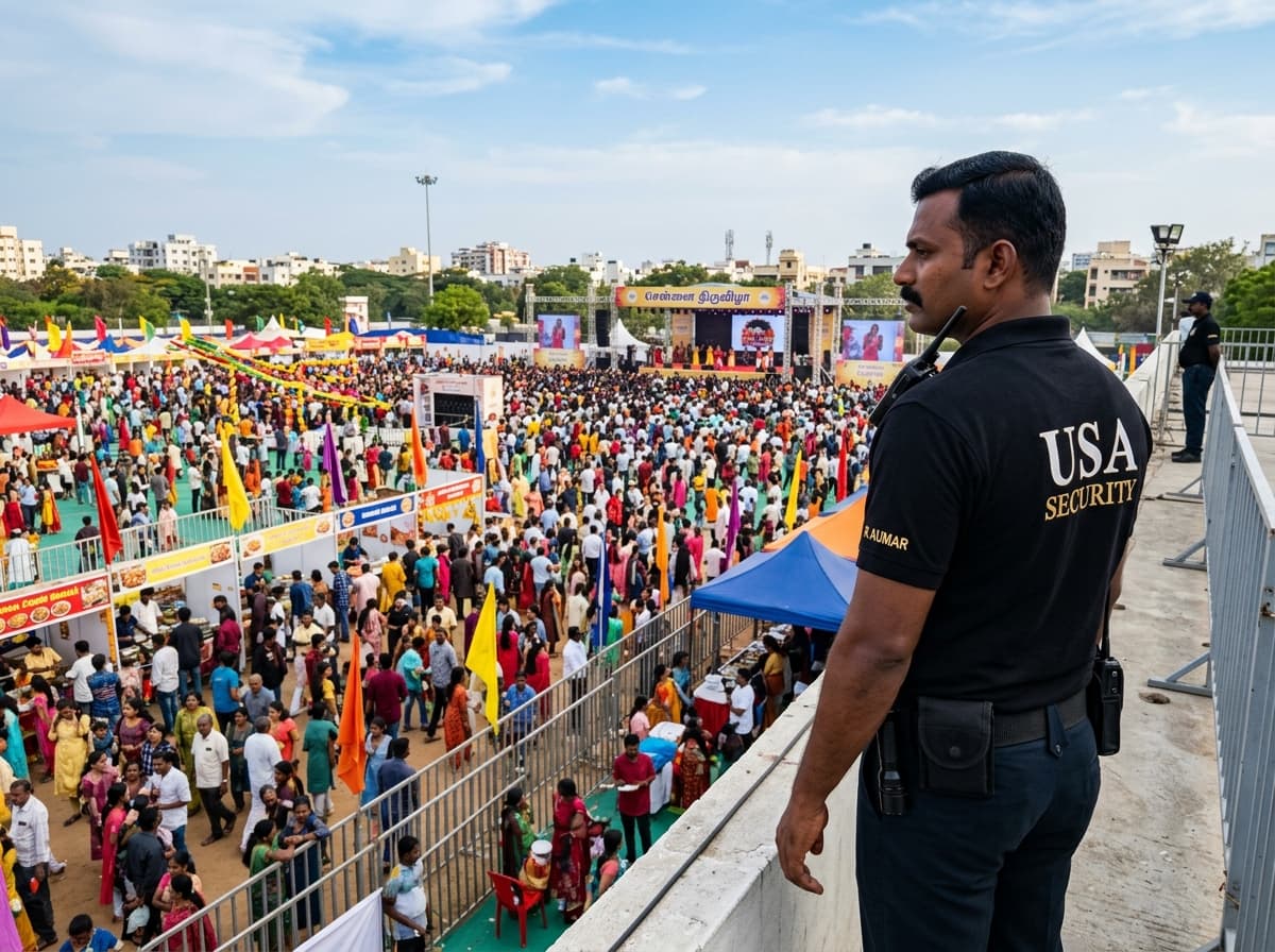 Outdoor public gathering crowd security monitoring at daytime