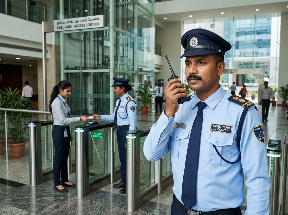 Professional Security Guard with Walkie-Talkie at Turnstiles - Unique Security Agency