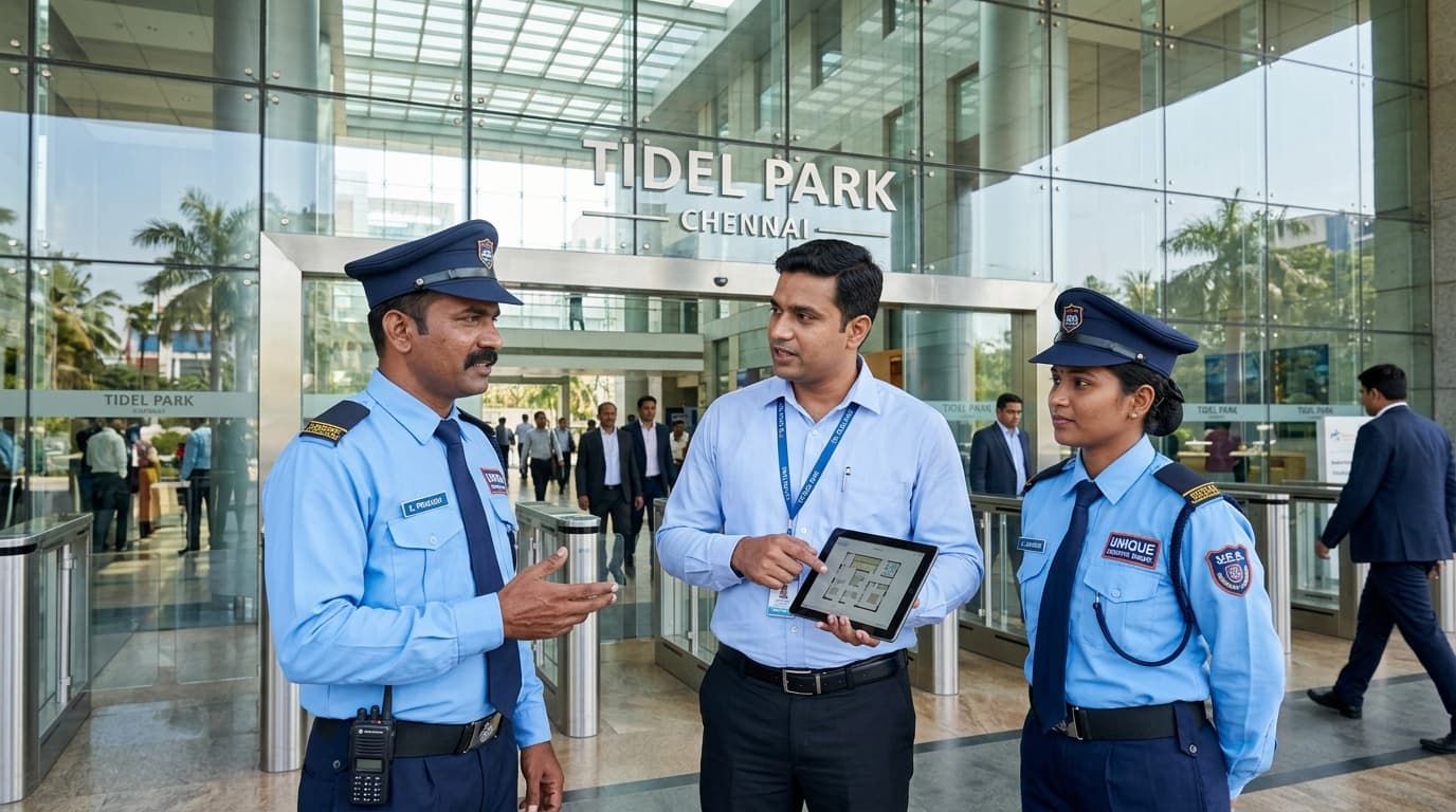 Unique Security operations lead and security personnel at corporate facility