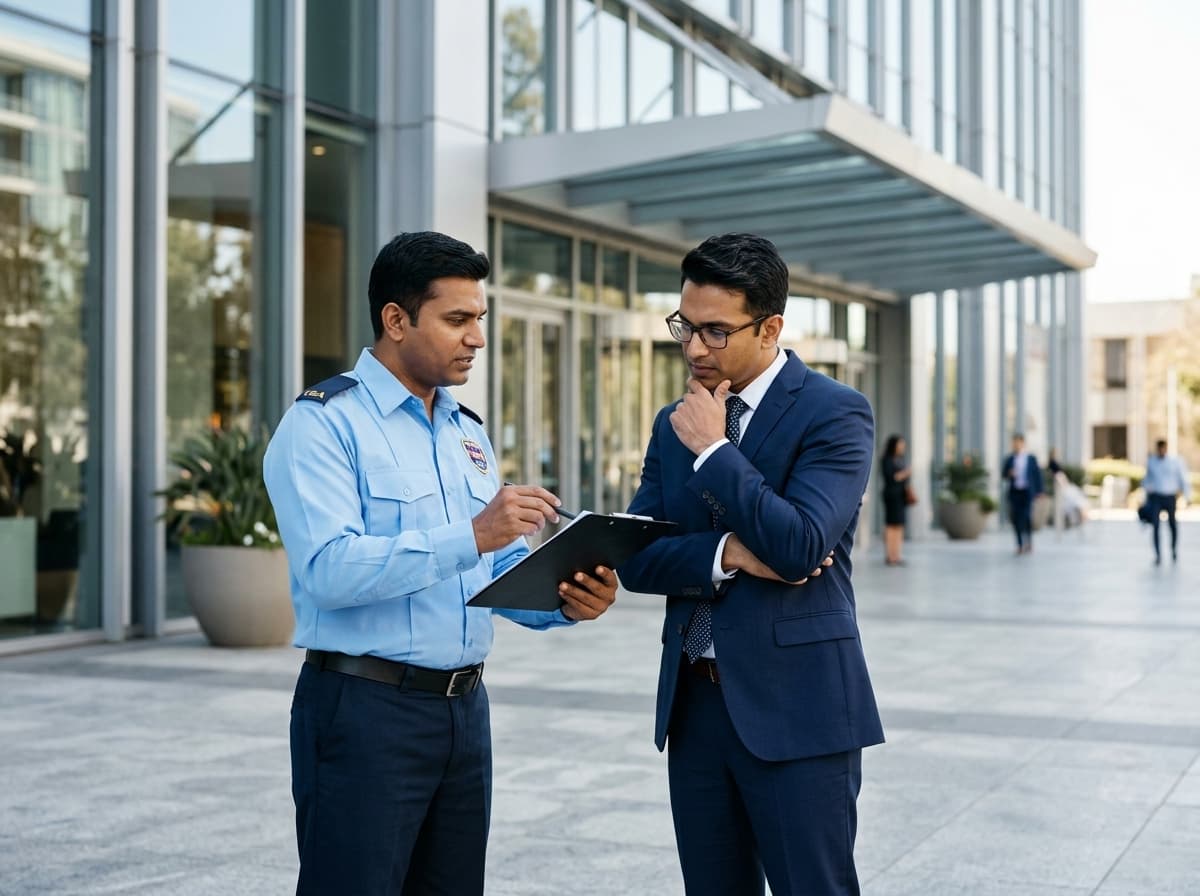 Security supervisor conducting on-site digital risk assessment in Chennai