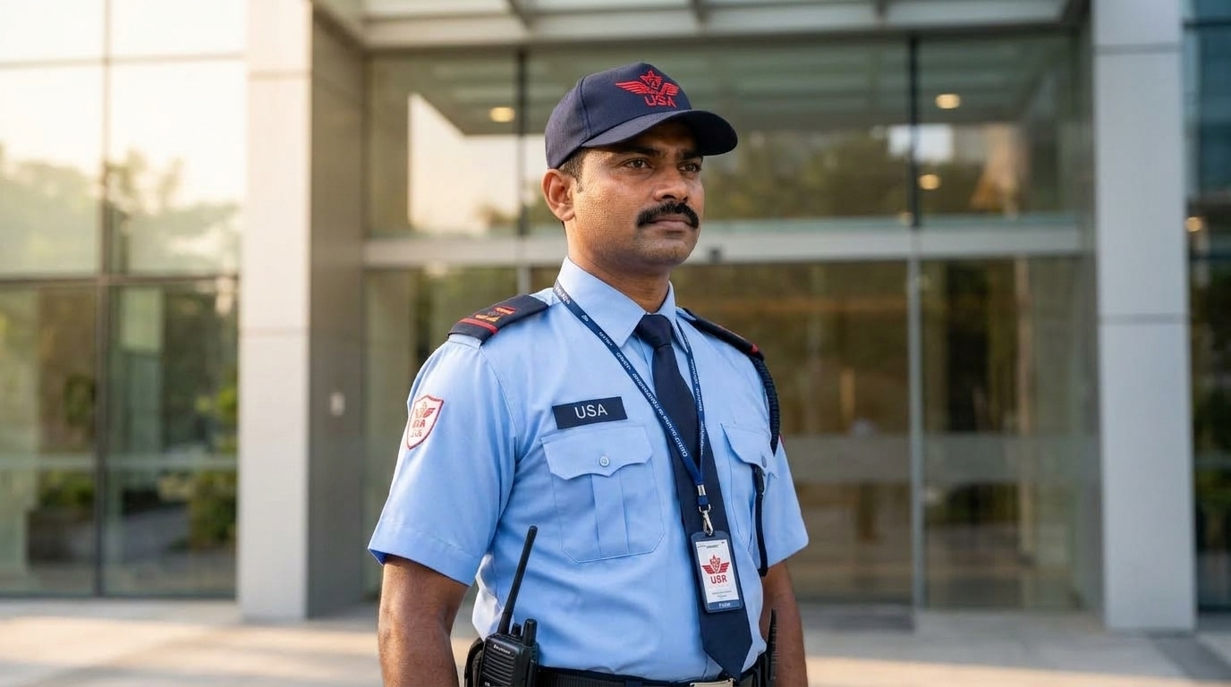 Unique Security Agency professional security officer on site at Chennai corporate facility